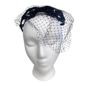 Vintage Black Netted Veil 19050s Pillbox Fascinator Hat
